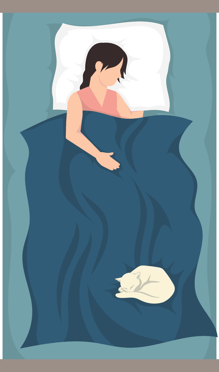 sleeping people flat icon depicting cozy moments with pet cat in bed