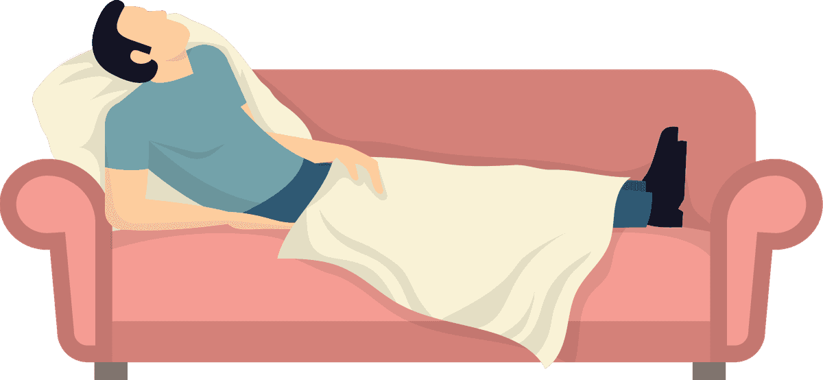 sleeping people flat icon representing relaxation on a couch with cozy bedding