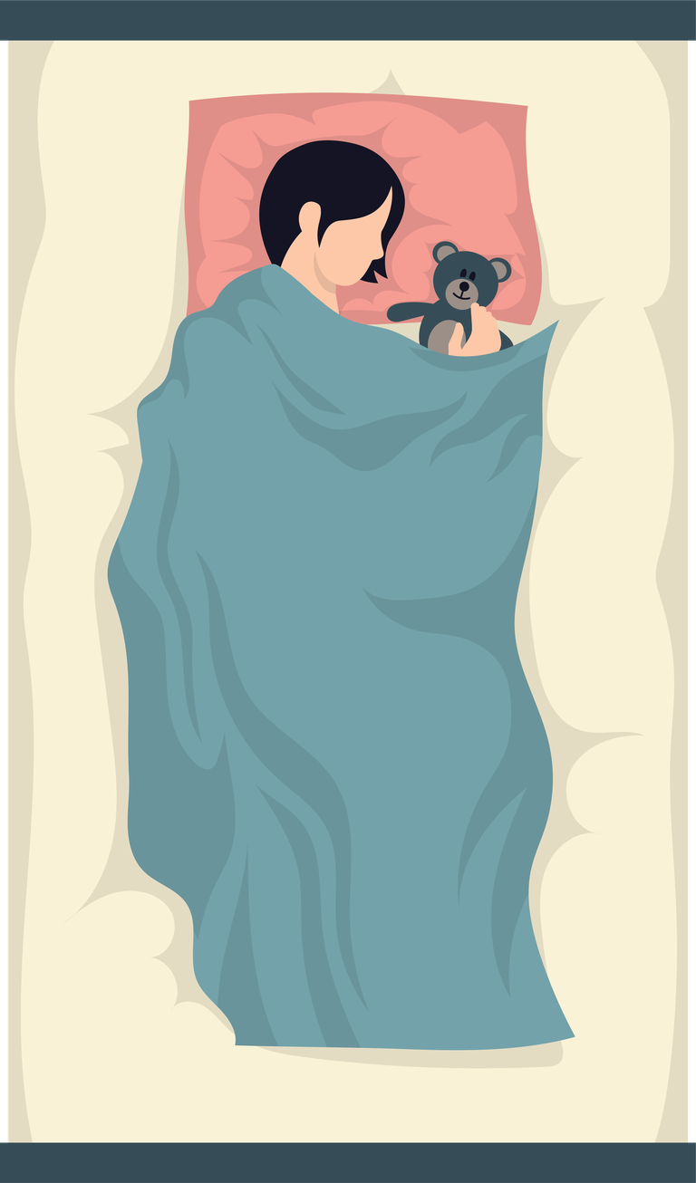 sleeping people flat icon featuring a cozy scene with a cuddly teddy bear