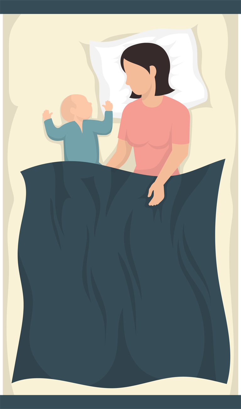 sleeping people flat icon of mother and baby resting together peacefully in bed