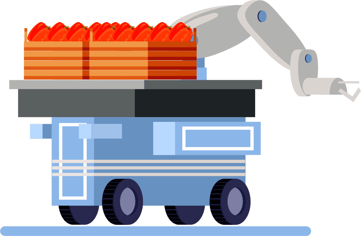 smart farming orthogonal flat automatic transport system with robotic arm for efficient agriculture