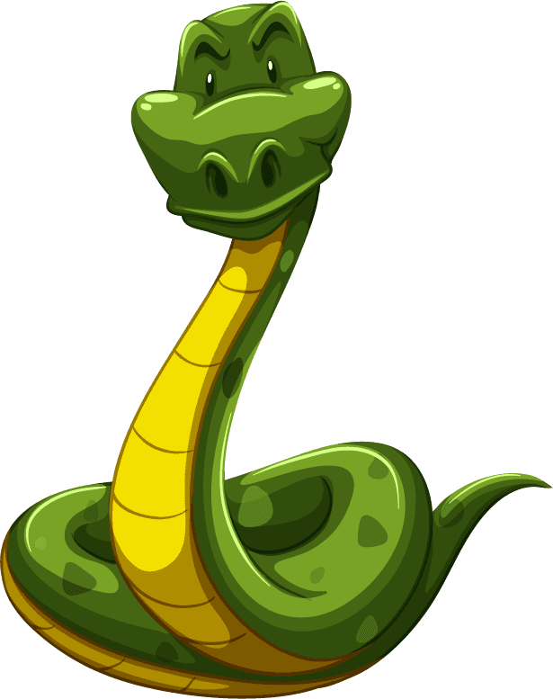 snake set wild animals with playful cartoon style for kids' educational content