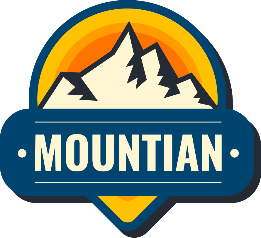 snow mountains flat labels featuring vibrant colors and a bold text style for outdoor adventure