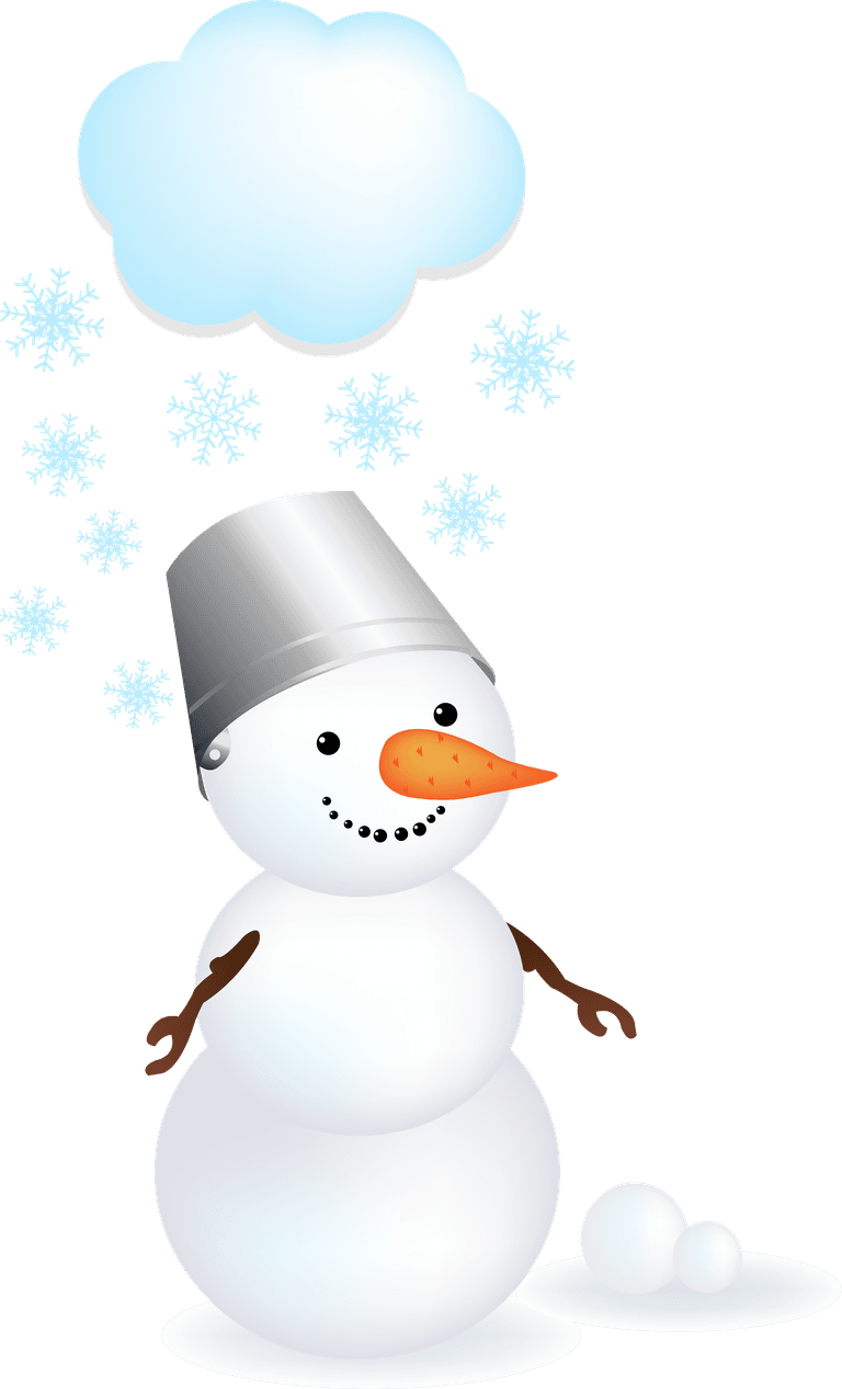 cheerful snowman christmas snowman vector with snowflakes and a bucket hat