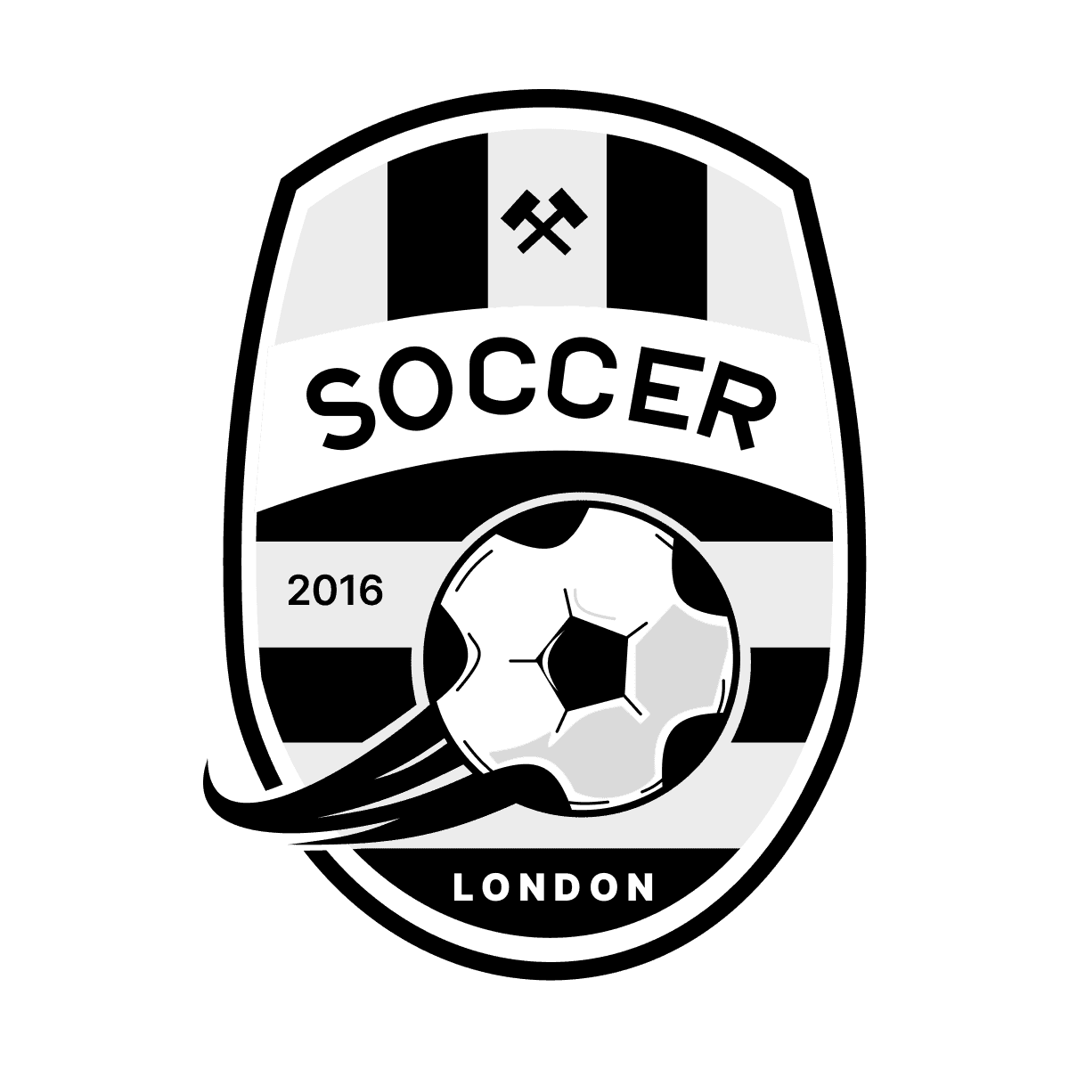 flat soccer club logo with ball, year, and city for team branding