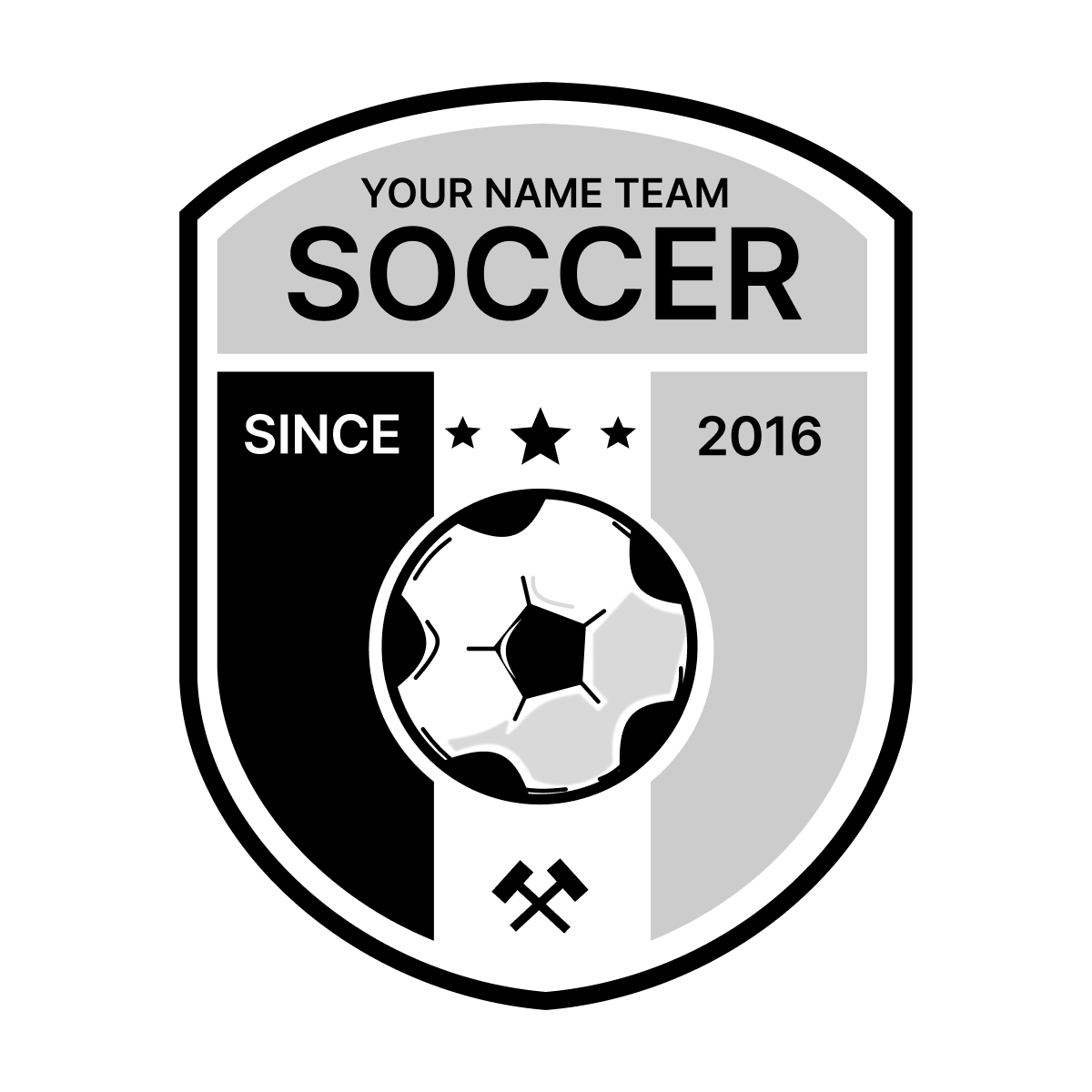 flat soccer team logo with ball and year for sports identity