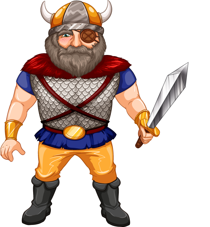 soldiers set medieval character in vibrant attire, equipped with sword and shield