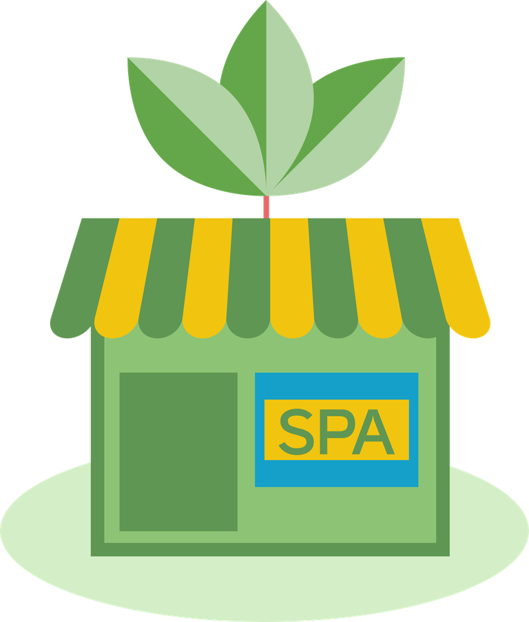 spa spa icons set featuring a charming and vibrant spa house with leafy accents