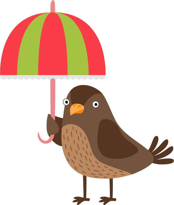 adorable sparrow cute birds illustration set with playful umbrellas for children's decor