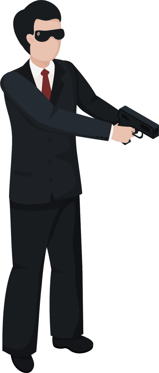 special agent isometric people holding a gun in a sleek modern suit for security scenarios