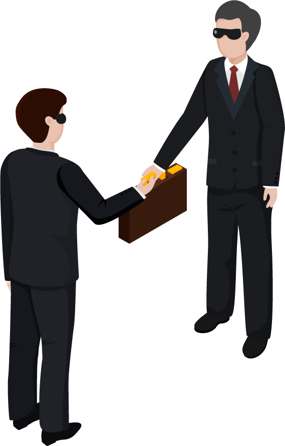 special agent isometric people exchanging briefcase in a corporate setting