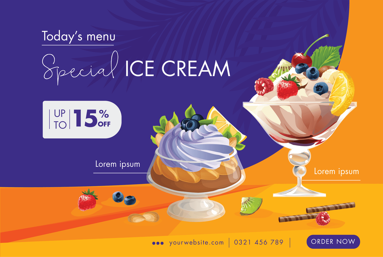 vibrant ice cream menu template with special offer and order details