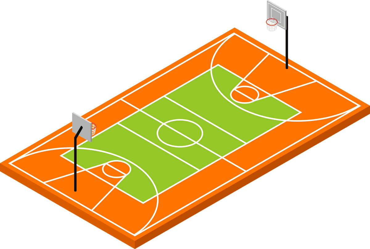 isolated isometric sport fields illustration with basketball court and vibrant colors