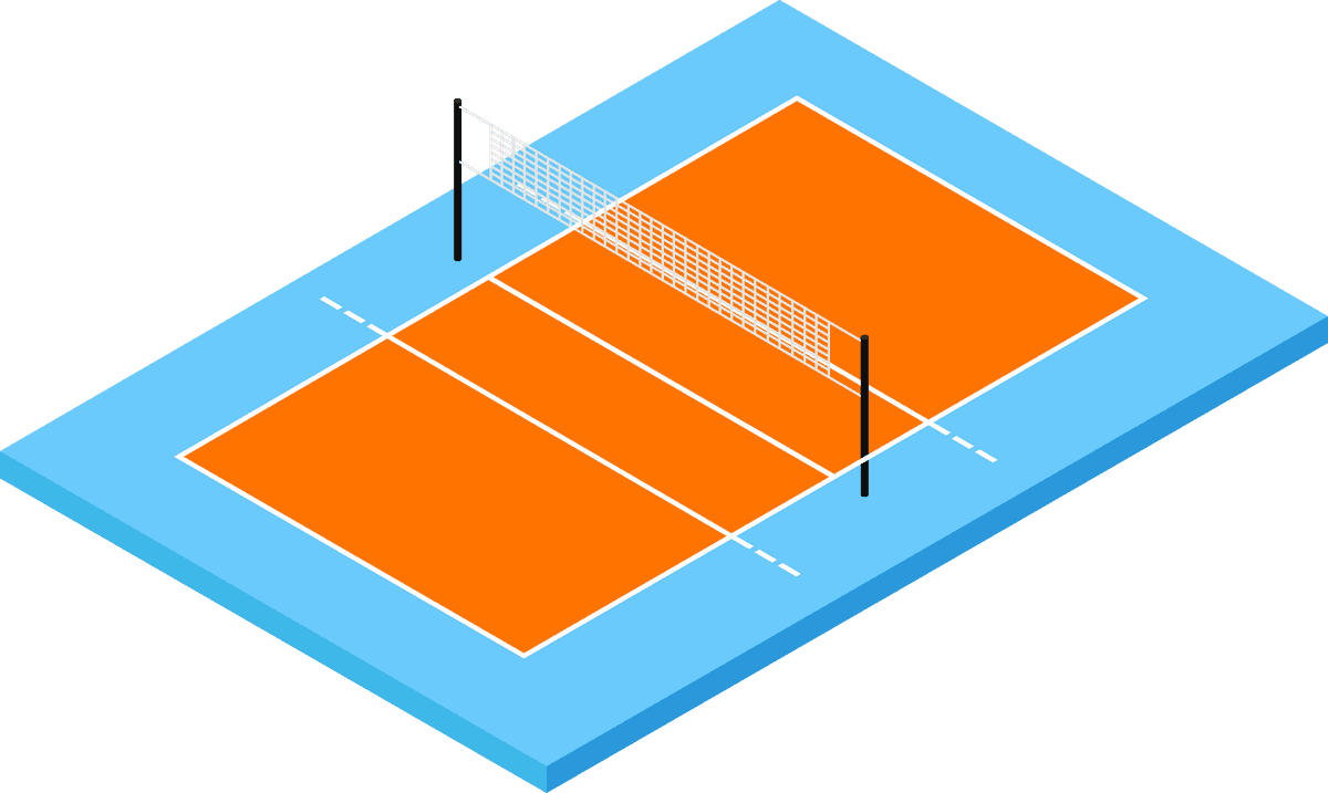 isolated isometric sport fields illustration featuring a vibrant volleyball court design
