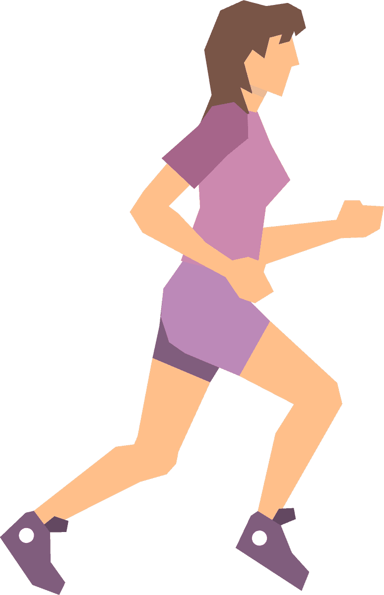 sport people flat icons featuring a running woman in a vibrant color palette