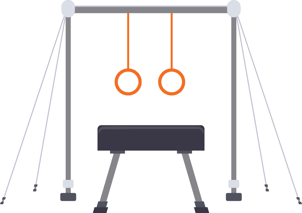 sports equipment isolated flat elements for gymnastic training with rings and pommel horse
