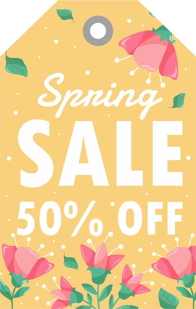 spring element marketing label card for promoting seasonal sales with floral accents