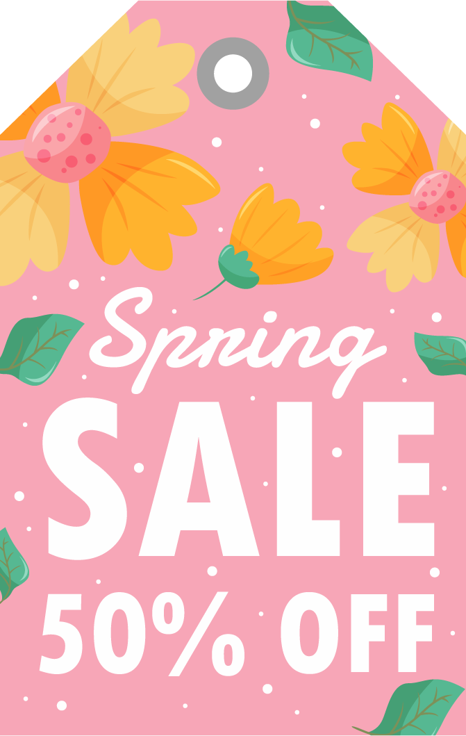 spring element marketing label card for seasonal promotions with bright floral accents