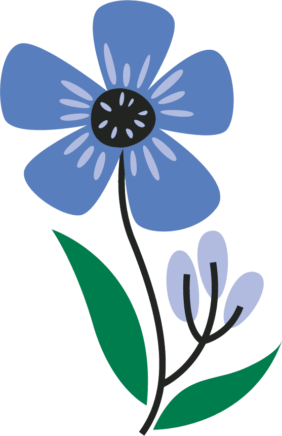 simple spring flower illustration with blue petals and green leaves for vibrant decor