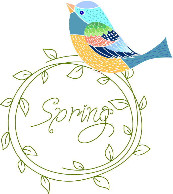 spring logotypes bird flowers texts decor