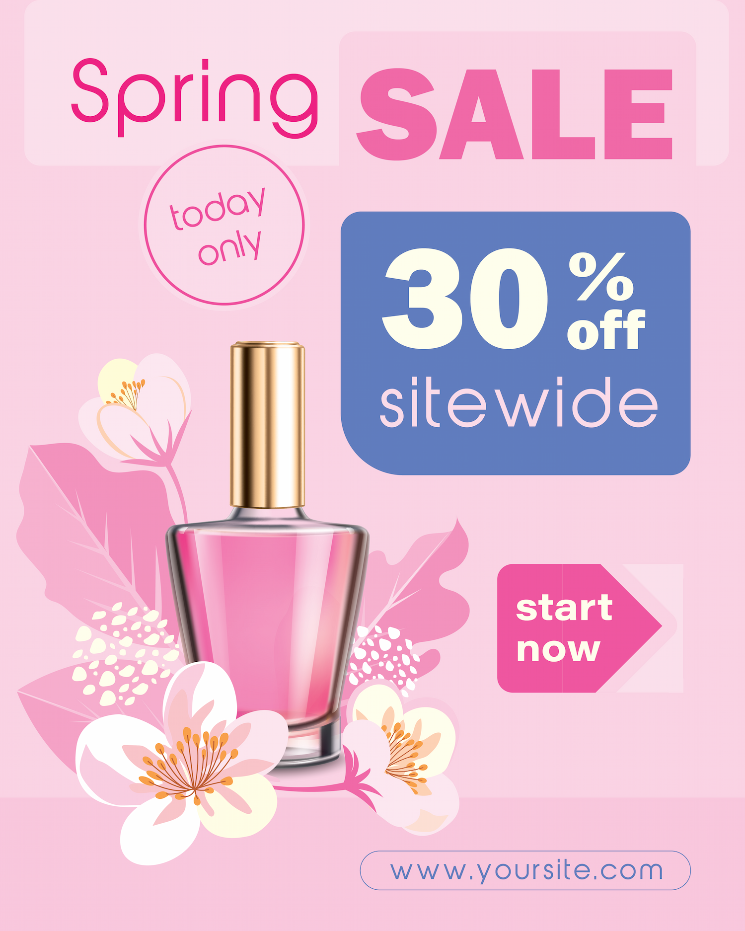 spring promotional banners for seasonal offers, beauty products, and fashion collections with floral themes