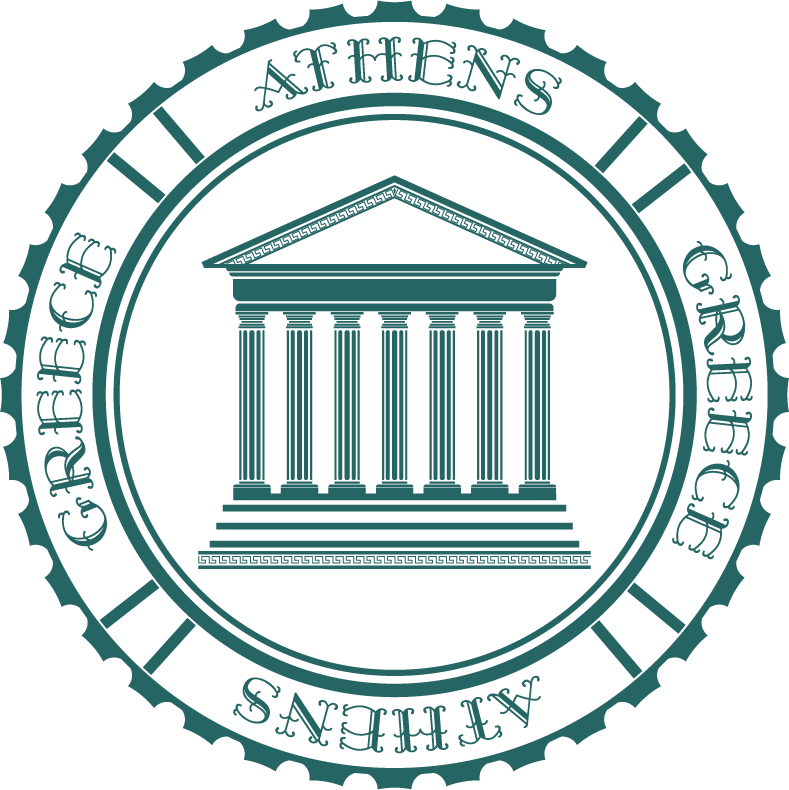 stamps with landmarks graphics featuring iconic architectural elements from athens, greece