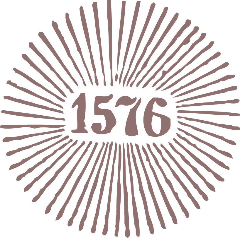 stamps with landmarks graphics showcasing historical dates with sunburst effects
