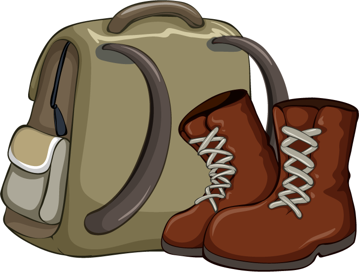 colorful stationery object illustration featuring a backpack and sturdy boots for adventures