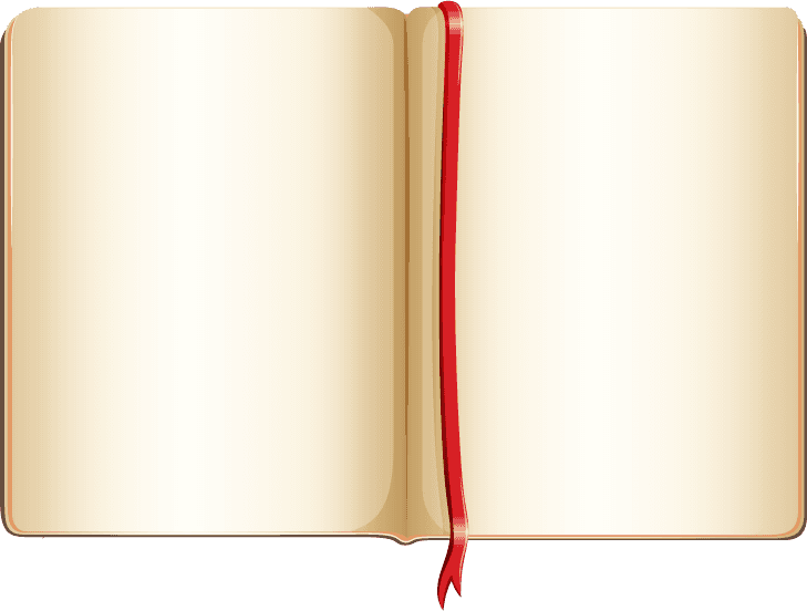 colorful stationery object illustration of an open blank notebook with red ribbon