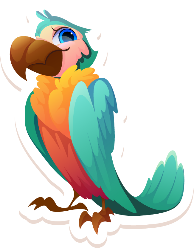 stickers pirate cannon treasure chest with a vibrant tropical parrot illustration