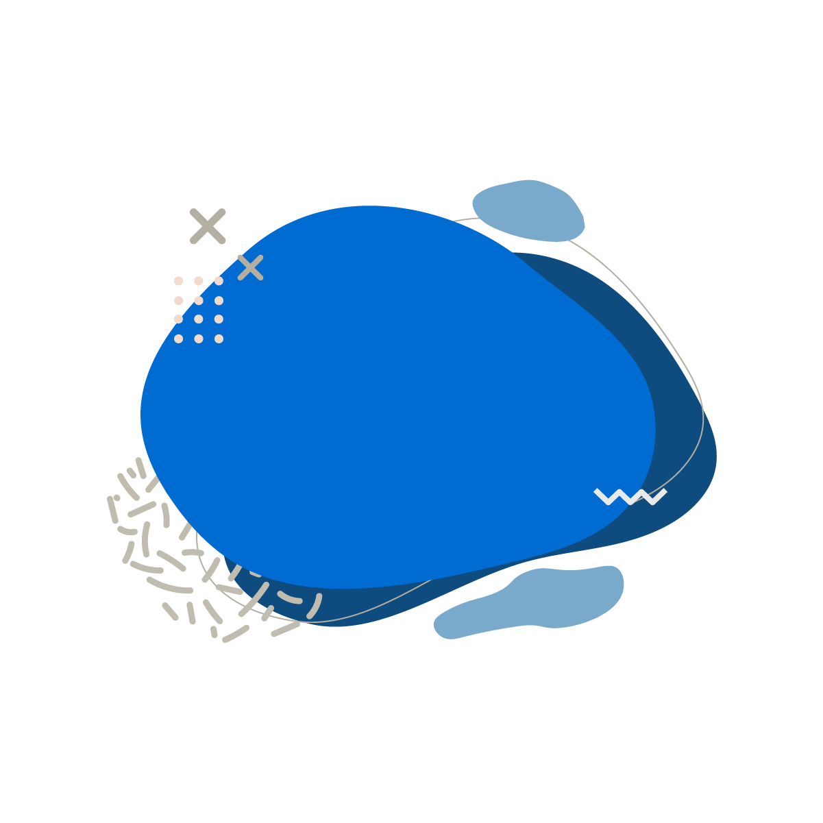 modern abstract with bold blue shapes and playful geometric details