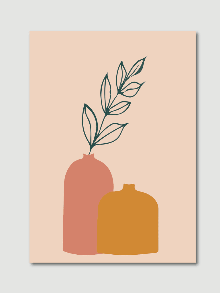stock of posters in pastel colors hand drawn abstract elements vases flowers and leaves