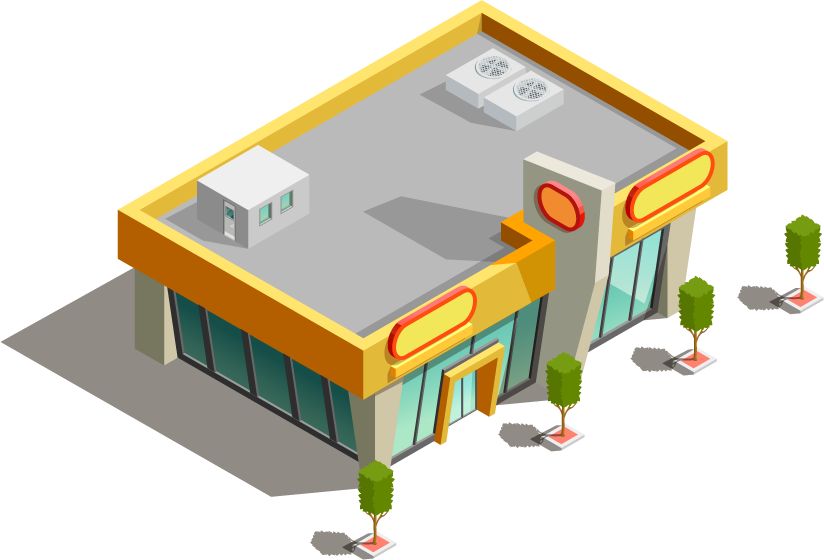 store buildings isometric icons with vibrant colors and detailed features for modern retail applications