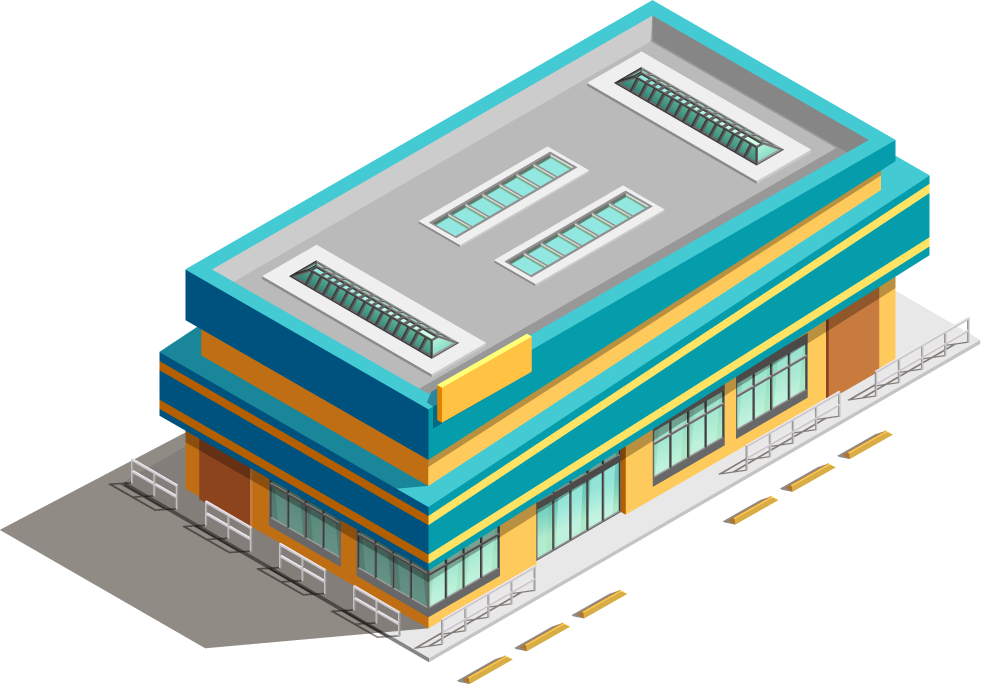 store buildings isometric icons featuring modern architecture and vibrant colors for UX design