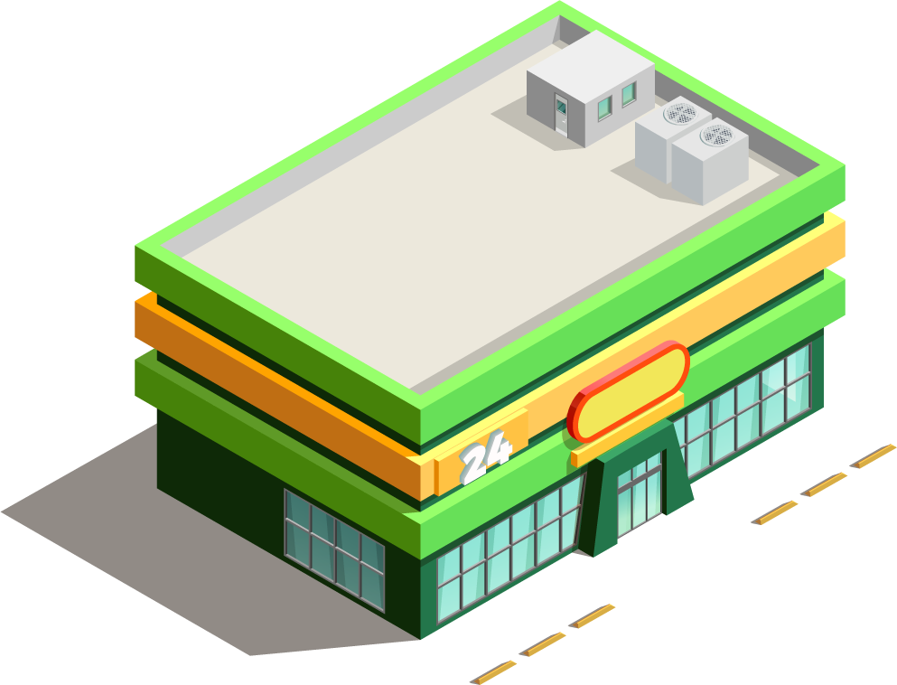 store buildings isometric icons for modern retail and convenience setup in vibrant color schemes