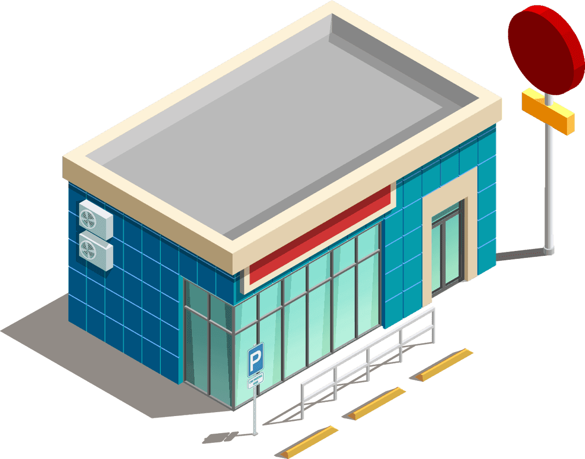 store buildings isometric icons featuring modern architecture and dynamic layouts for digital projects