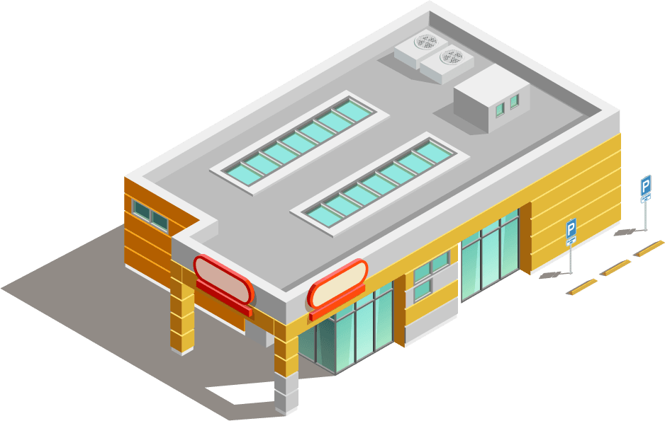 store buildings isometric icons for retail, shopping, and business presentations