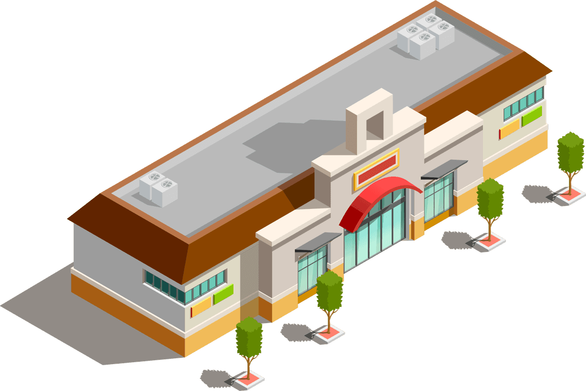 store buildings isometric icons featuring modern architecture and vibrant colors for creative projects