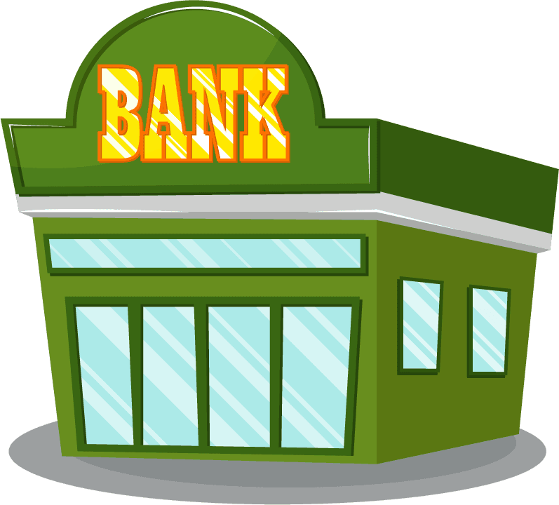 store office icons colorful sketch featuring a vibrant bank building with large windows