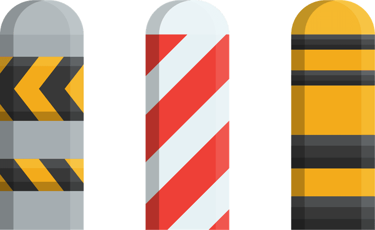 street barricades guardrail and concrete with variety collection in flat style illustration