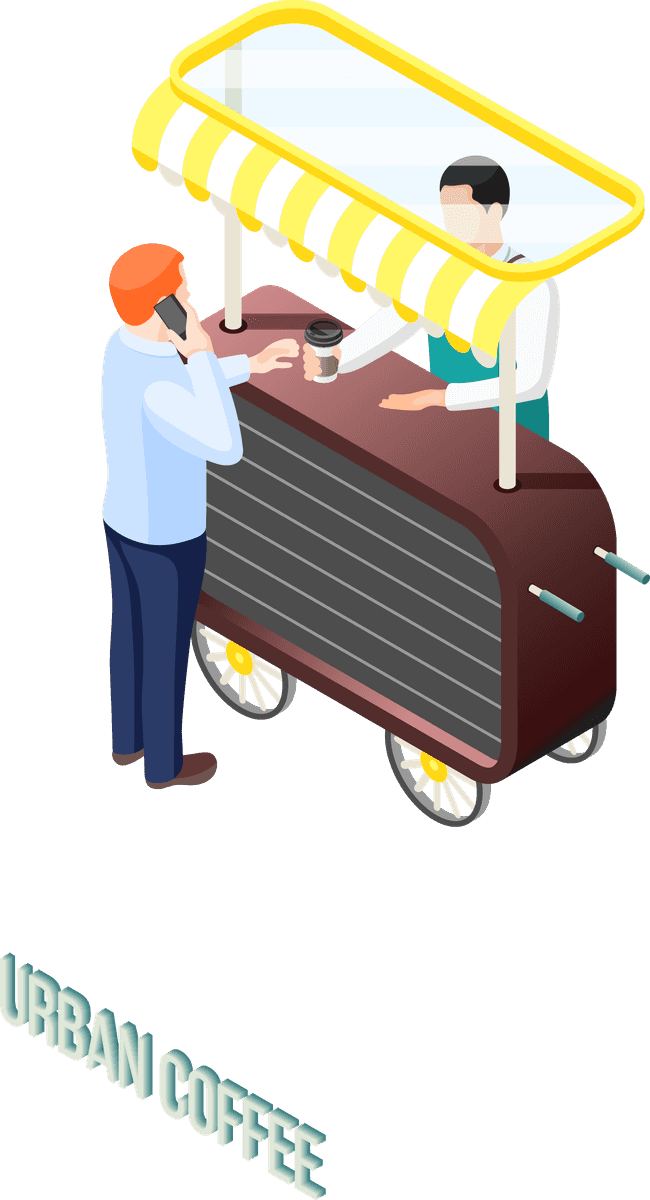 street coffee isometric icons for modern urban beverage service and mobile cafe setups