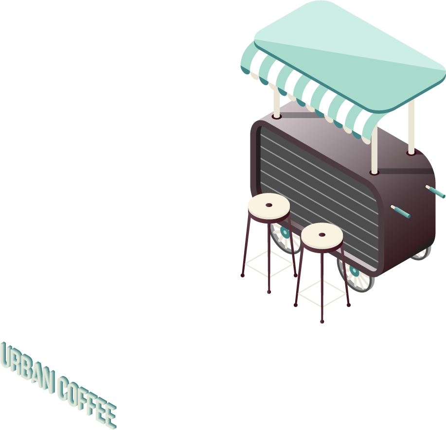 street coffee isometric icons for urban beverage carts and mobile coffee stands