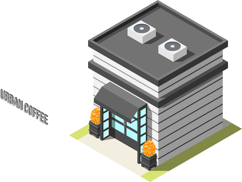 street coffee isometric icons showcasing modern urban cafe features and coffee shop ambiance