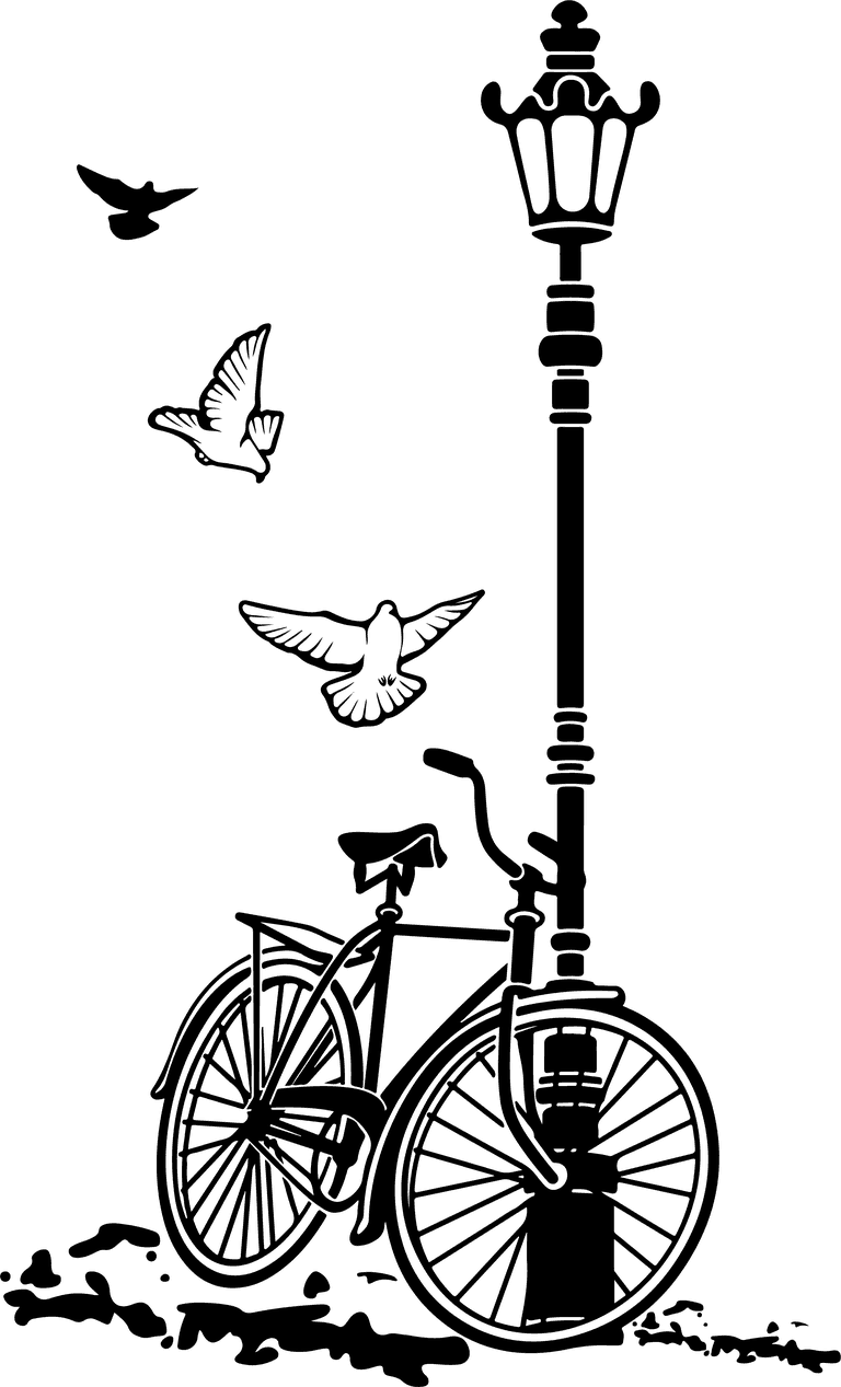 street lamp bicycle bird landscape art shadow vector