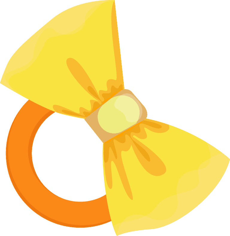 stylish hair accessories flat illustration featuring a vibrant yellow bow and orange ring