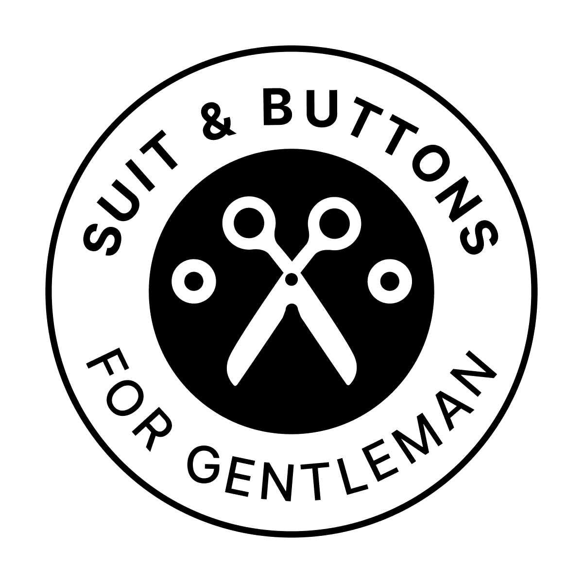 simple circular logo with scissors for suit and buttons tailoring