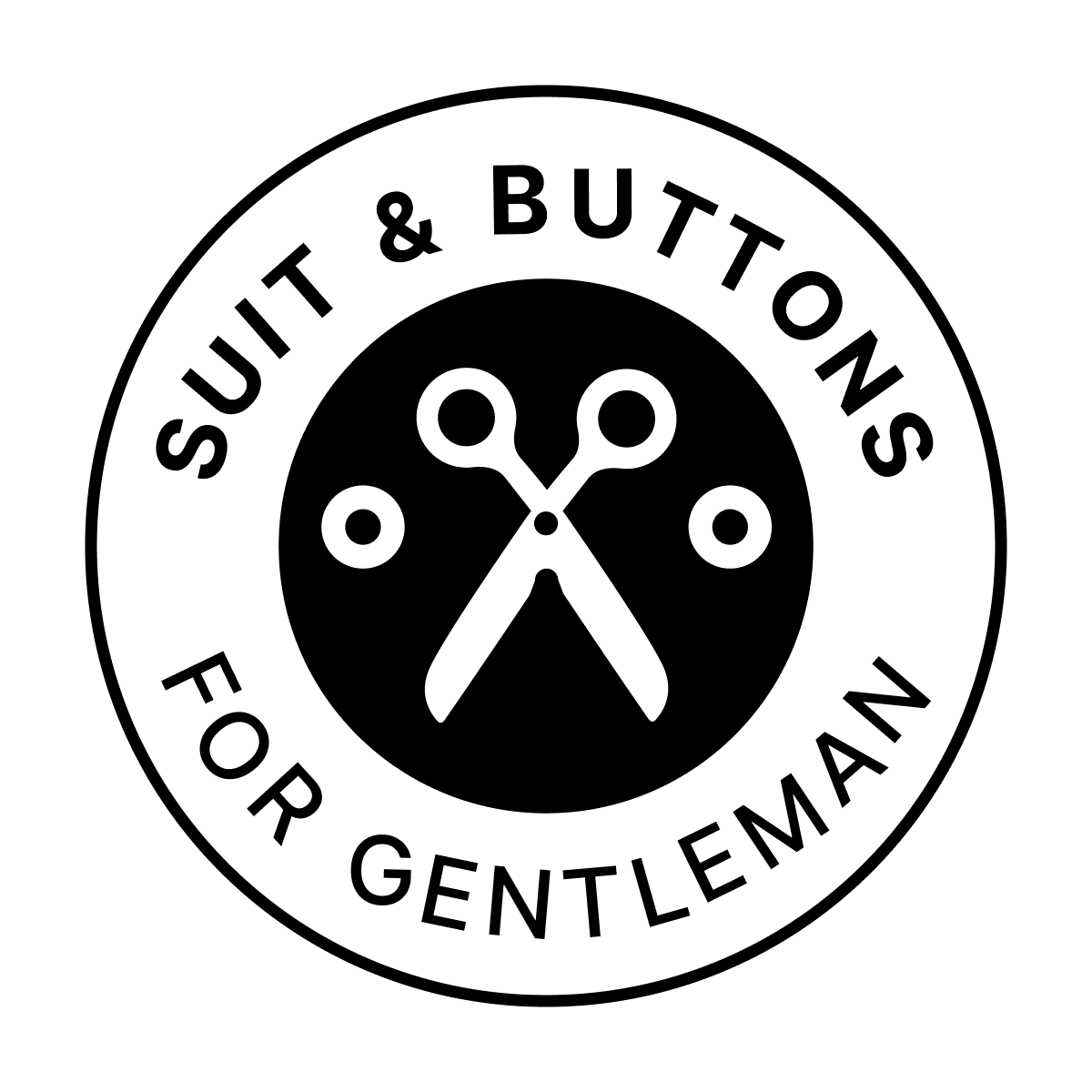simple circular logo with scissors for suit and buttons tailoring