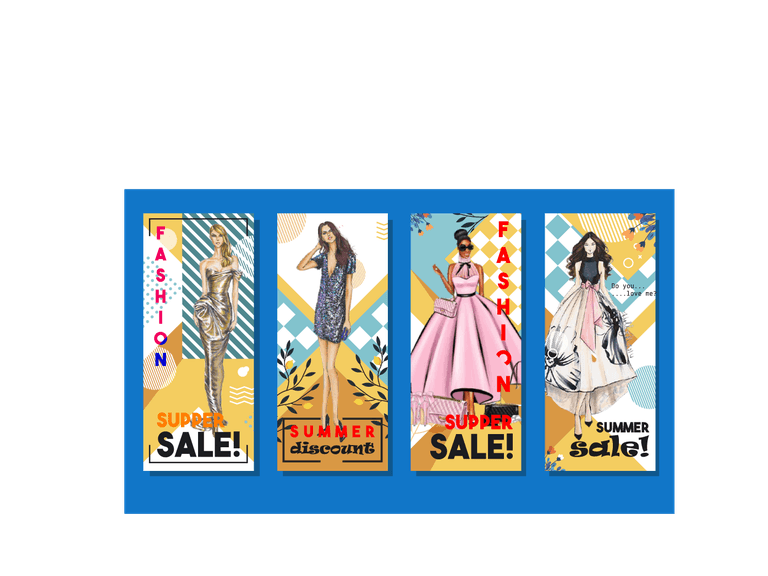 summer fashion sale flyers colorful female model decor frames