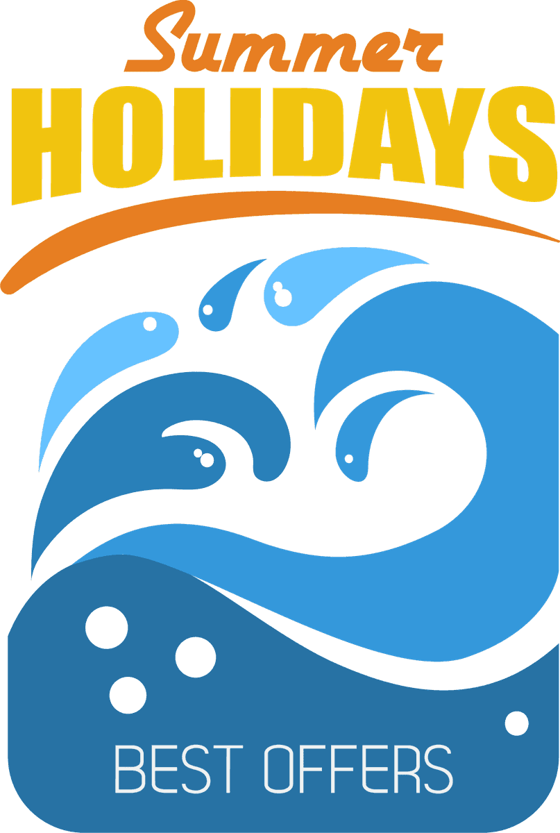 summer label with wave sun for exciting summer holidays and best offers promotions