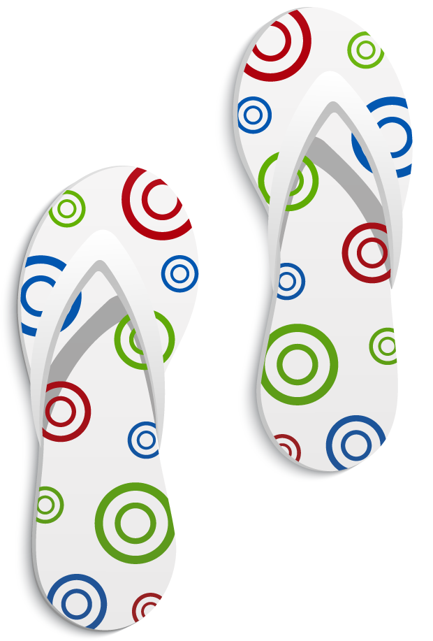 summer travel elements icons featuring colorful flip flops with playful patterns for vacations